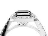 White gold Fancy Black Asscher Cut Halo Diamond Ring with Pavé Band and Three-Prong Setting_16