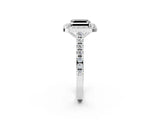 White gold Fancy Black Asscher Cut Halo Diamond Ring with Pavé Band and Three-Prong Setting_2