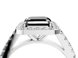 White gold Fancy Black Asscher Cut Halo Diamond Ring with Pavé Band and Three-Prong Setting_4