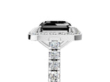 White gold Fancy Black Asscher Cut Halo Diamond Ring with Pavé Band and Three-Prong Setting_5