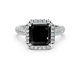 White gold Fancy Black Asscher Cut Halo Diamond Ring with Pavé Band_12
