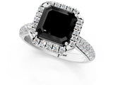 White gold Fancy Black Asscher Cut Halo Diamond Ring with Pavé Band_13