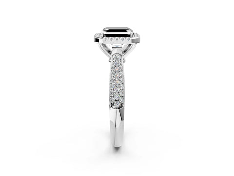 White gold Fancy Black Asscher Cut Halo Diamond Ring with Pavé Band_14