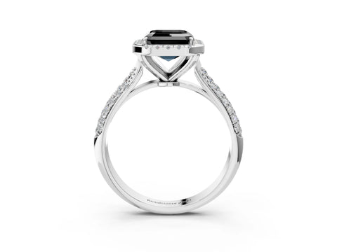 White gold Fancy Black Asscher Cut Halo Diamond Ring with Pavé Band_15