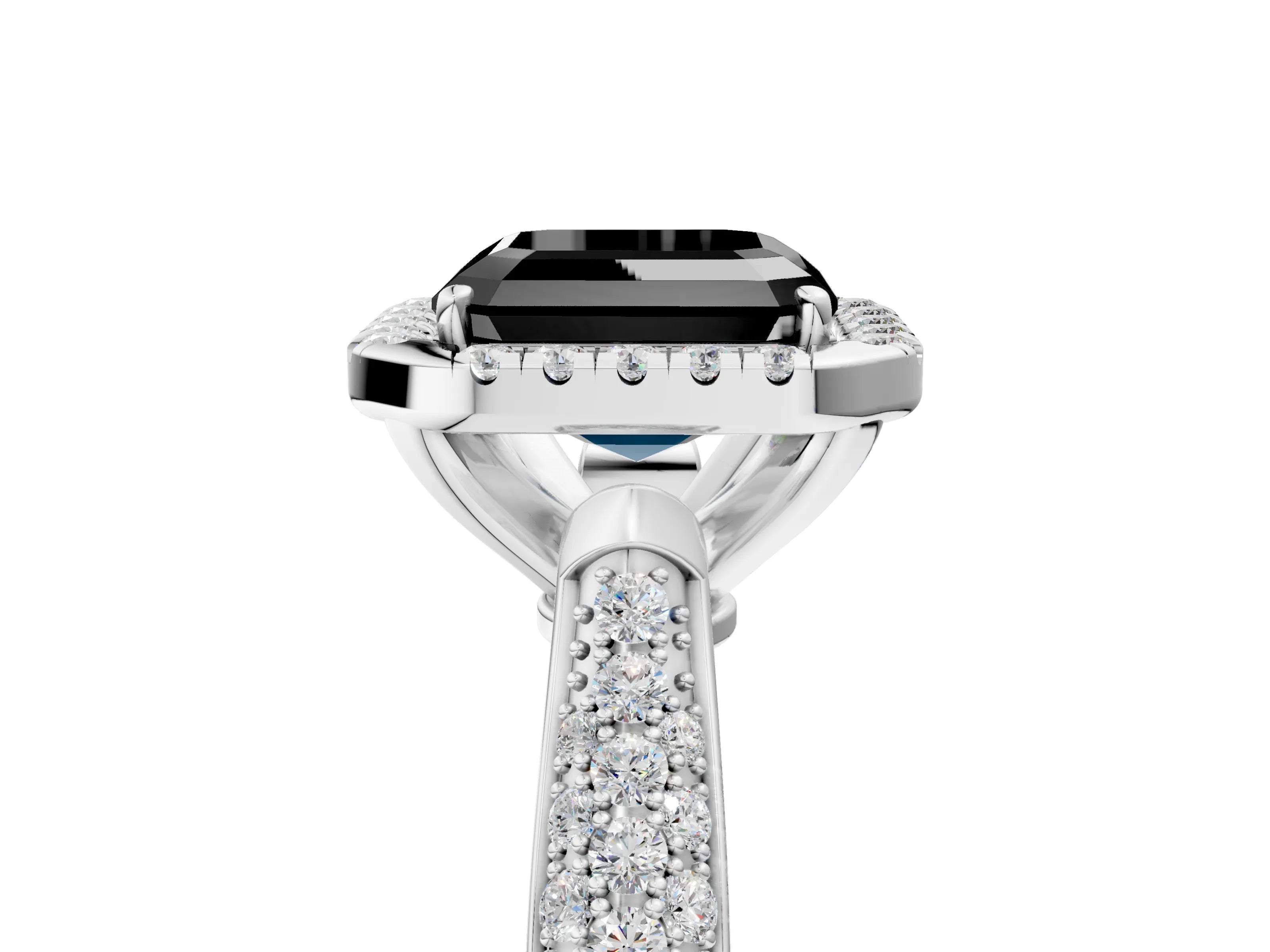 White gold Fancy Black Asscher Cut Halo Diamond Ring with Pavé Band_17