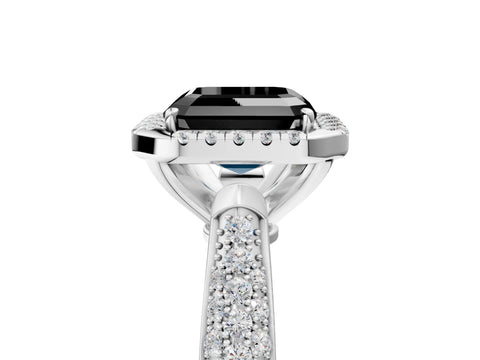White gold Fancy Black Asscher Cut Halo Diamond Ring with Pavé Band_17