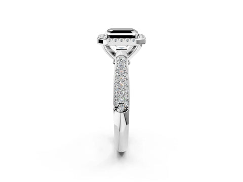 White gold Fancy Black Asscher Cut Halo Diamond Ring with Pavé Band_2