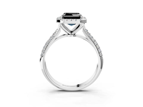 White gold Fancy Black Asscher Cut Halo Diamond Ring with Pavé Band_3