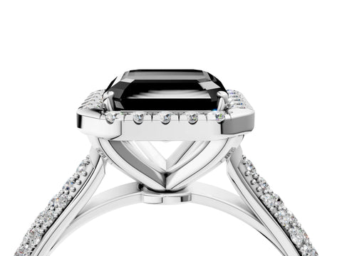 White gold Fancy Black Asscher Cut Halo Diamond Ring with Pavé Band_4