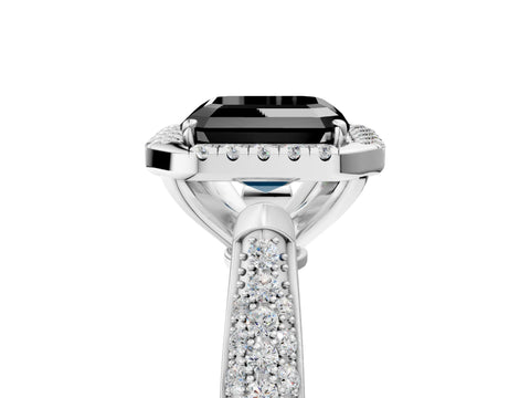 White gold Fancy Black Asscher Cut Halo Diamond Ring with Pavé Band_5