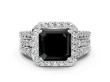 White gold Fancy Black Asscher Cut Halo Diamond Ring with Round  Split Shank and Prong Setting_48