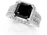White gold Fancy Black Asscher Cut Halo Diamond Ring with Round  Split Shank and Prong Setting_49