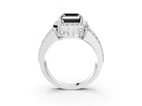 White gold Fancy Black Asscher Cut Halo Diamond Ring with Round  Split Shank and Prong Setting_51