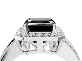 White gold Fancy Black Asscher Cut Halo Diamond Ring with Round  Split Shank and Prong Setting_52
