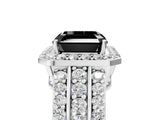 White gold Fancy Black Asscher Cut Halo Diamond Ring with Round  Split Shank and Prong Setting_53