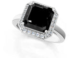 White gold Fancy Black Asscher Cut Halo Diamond Ring with Solitaire Band and Prong Setting_1