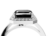 White gold Fancy Black Asscher Cut Halo Diamond Ring with Solitaire Band and Prong Setting_4