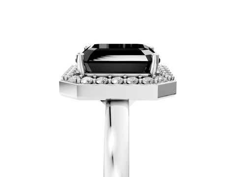 White gold Fancy Black Asscher Cut Halo Diamond Ring with Solitaire Band and Prong Setting_5