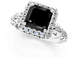 White gold Fancy Black Asscher Cut Halo Diamond Solitaire with Filigree Band and Four-Prong Setting_1