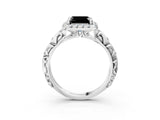 White gold Fancy Black Asscher Cut Halo Diamond Solitaire with Filigree Band and Four-Prong Setting_3