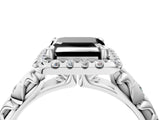 White gold Fancy Black Asscher Cut Halo Diamond Solitaire with Filigree Band and Four-Prong Setting_4