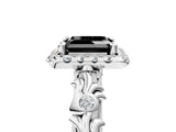 White gold Fancy Black Asscher Cut Halo Diamond Solitaire with Filigree Band and Four-Prong Setting_5