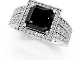 White gold Fancy Black Asscher Cut Halo Diamond Split Shank Ring with Prong Setting_1