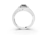 White gold Fancy Black Asscher Cut Halo Diamond Split Shank Ring with Prong Setting_3