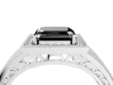 White gold Fancy Black Asscher Cut Halo Diamond Split Shank Ring with Prong Setting_4