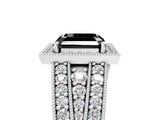 White gold Fancy Black Asscher Cut Halo Diamond Split Shank Ring with Prong Setting_5
