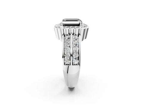 White gold Fancy Black Asscher Cut Halo Diamond Split Shank Ring with Scalloped Prong Setting_14