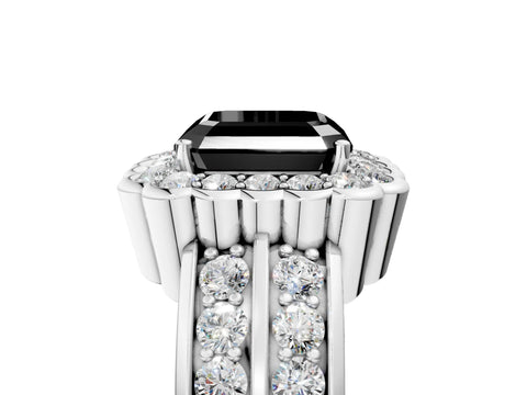 White gold Fancy Black Asscher Cut Halo Diamond Split Shank Ring with Scalloped Prong Setting_17