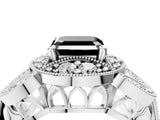 White gold Fancy Black Asscher Cut Halo Milgrain Diamond Engagement Ring with Leaf Band and Four-Prong Setting_4