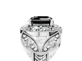 White gold Fancy Black Asscher Cut Halo Milgrain Diamond Engagement Ring with Leaf Band and Four-Prong Setting_5