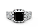 White gold Fancy Black Asscher Cut Halo Pavé Diamond Engagement Ring with Split Shank and Four-Prong Setting_3