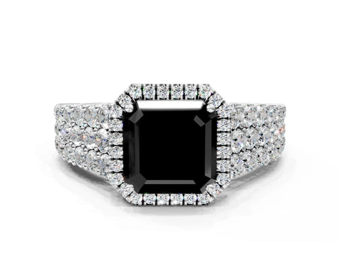 White gold Fancy Black Asscher Cut Halo Pavé Diamond Engagement Ring with Split Shank and Four-Prong Setting_3