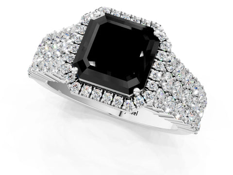 White gold Fancy Black Asscher Cut Halo Pavé Diamond Engagement Ring with Split Shank and Four-Prong Setting_4