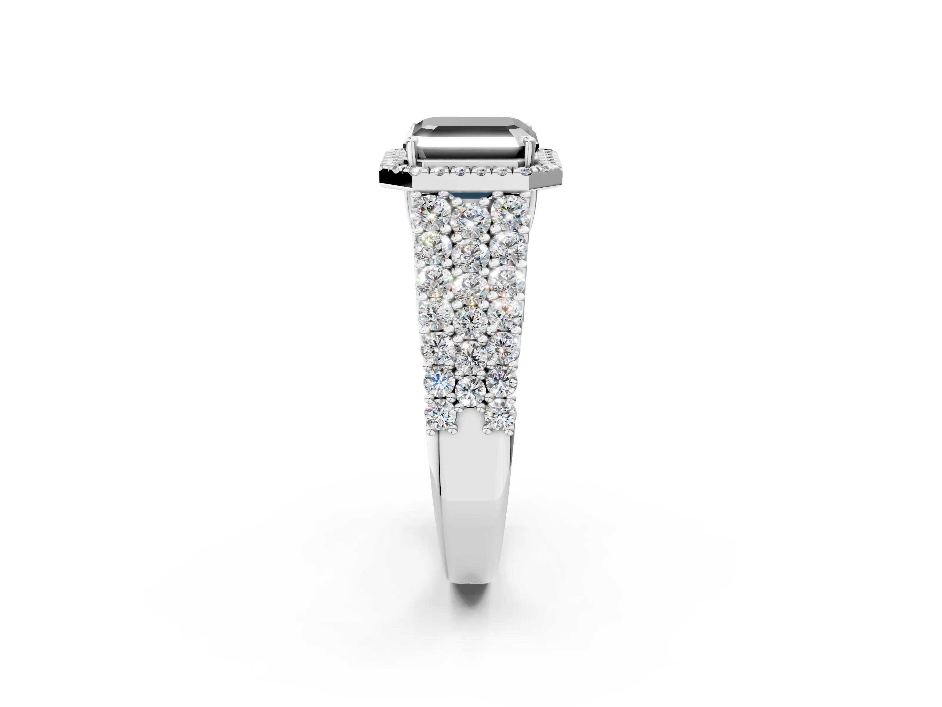 White gold Fancy Black Asscher Cut Halo Pavé Diamond Engagement Ring with Split Shank and Four-Prong Setting_5