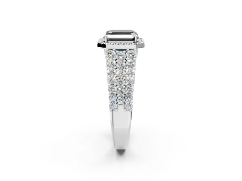 White gold Fancy Black Asscher Cut Halo Pavé Diamond Engagement Ring with Split Shank and Four-Prong Setting_5