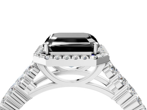 White gold Fancy Black Asscher Cut Halo Pavé Diamond Engagement Ring with Split Shank and Four-Prong Setting_7