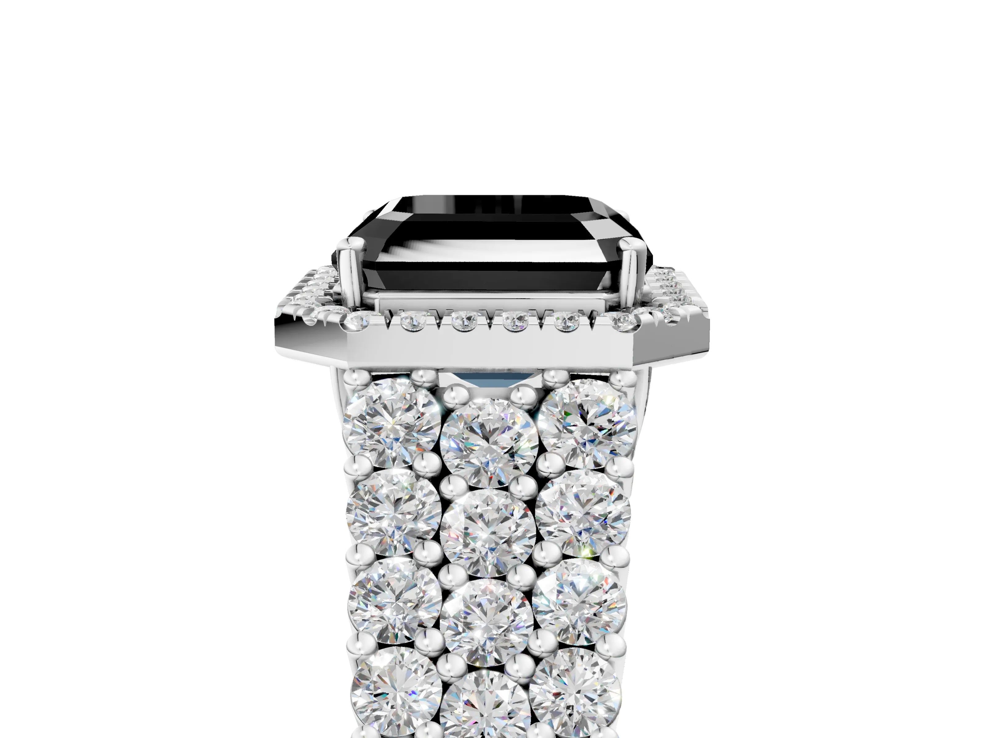 White gold Fancy Black Asscher Cut Halo Pavé Diamond Engagement Ring with Split Shank and Four-Prong Setting_8