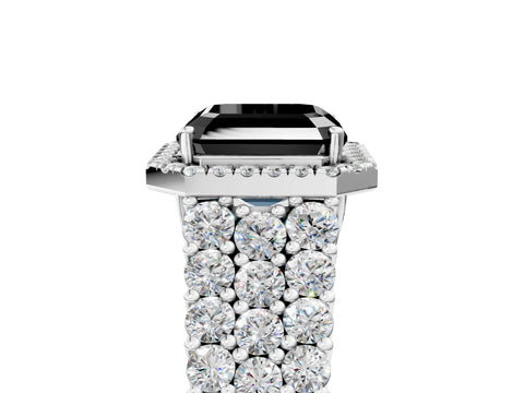White gold Fancy Black Asscher Cut Halo Pavé Diamond Engagement Ring with Split Shank and Four-Prong Setting_8
