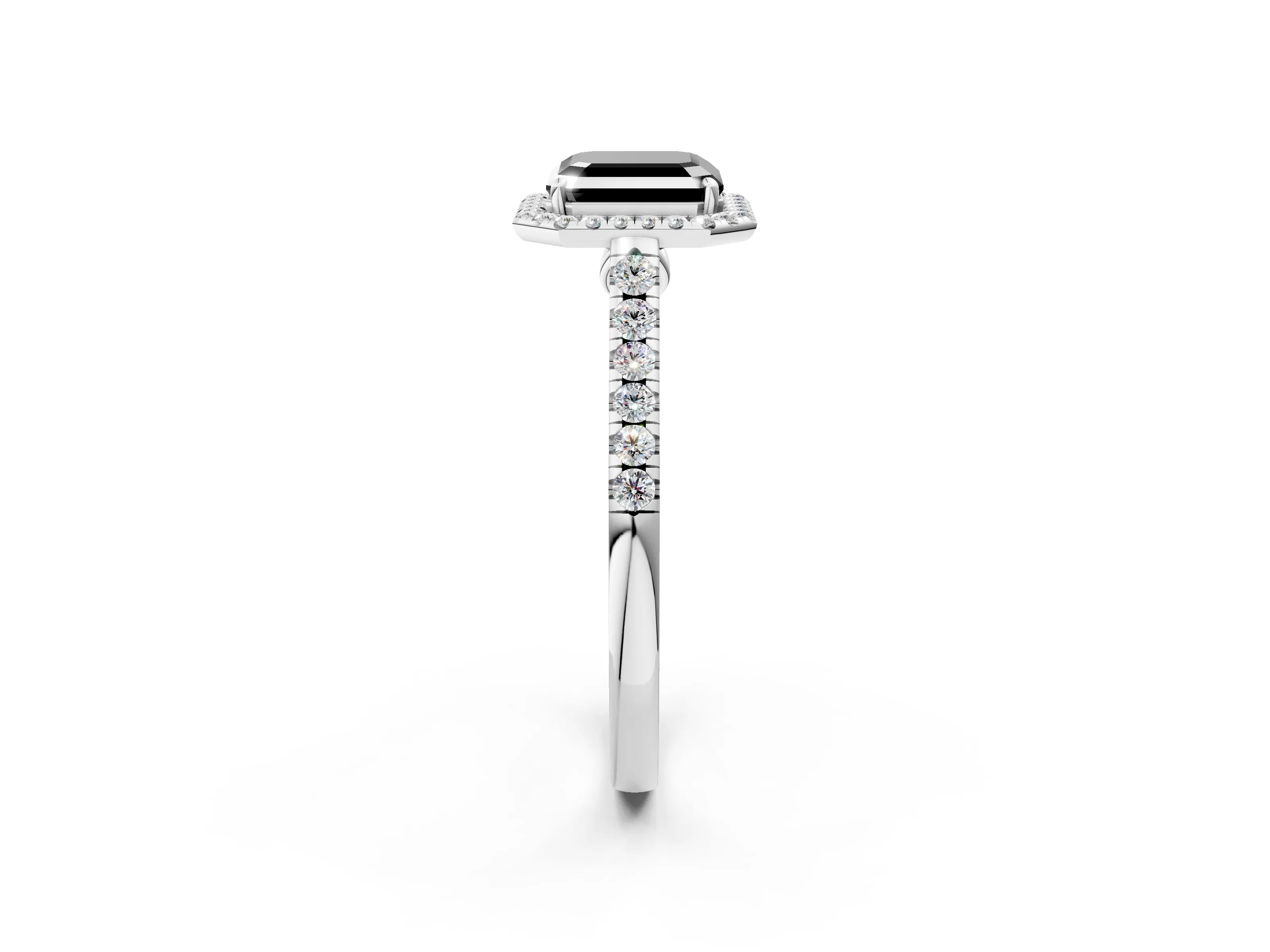 White gold Fancy Black Asscher Cut Halo Pave Diamond Engagement Ring with Four-Prong Setting_2