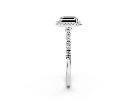White gold Fancy Black Asscher Cut Halo Pave Diamond Engagement Ring with Four-Prong Setting_2