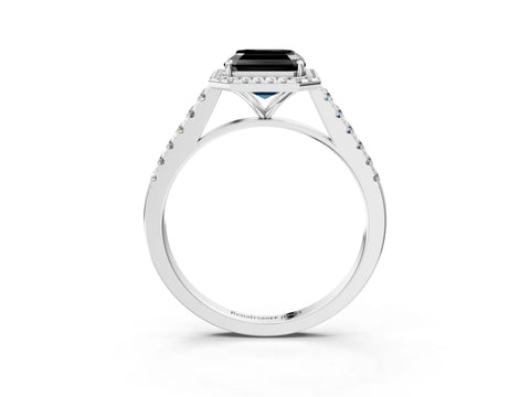 White gold Fancy Black Asscher Cut Halo Pave Diamond Engagement Ring with Four-Prong Setting_3