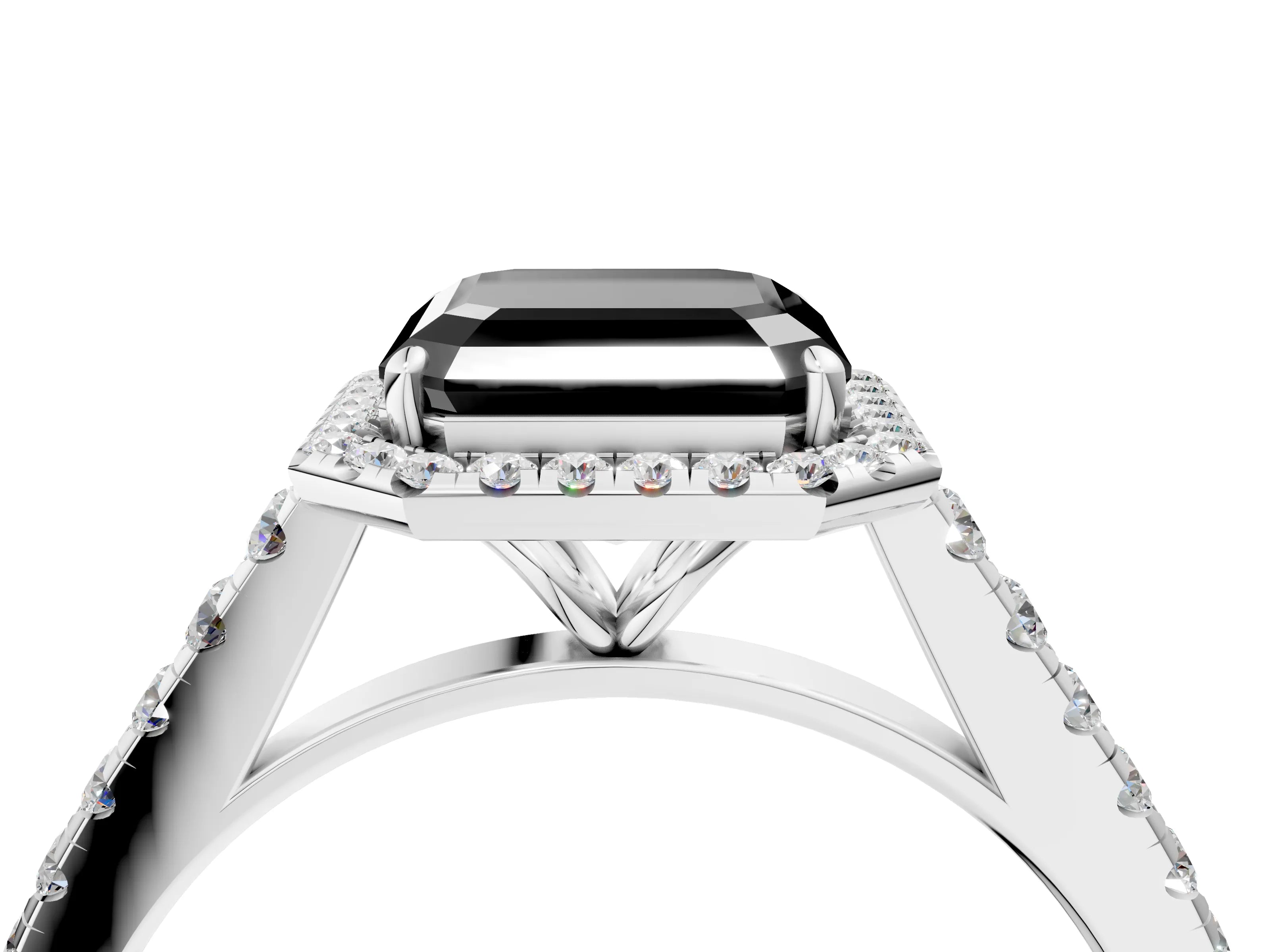 White gold Fancy Black Asscher Cut Halo Pave Diamond Engagement Ring with Four-Prong Setting_4