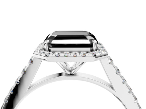 White gold Fancy Black Asscher Cut Halo Pave Diamond Engagement Ring with Four-Prong Setting_4