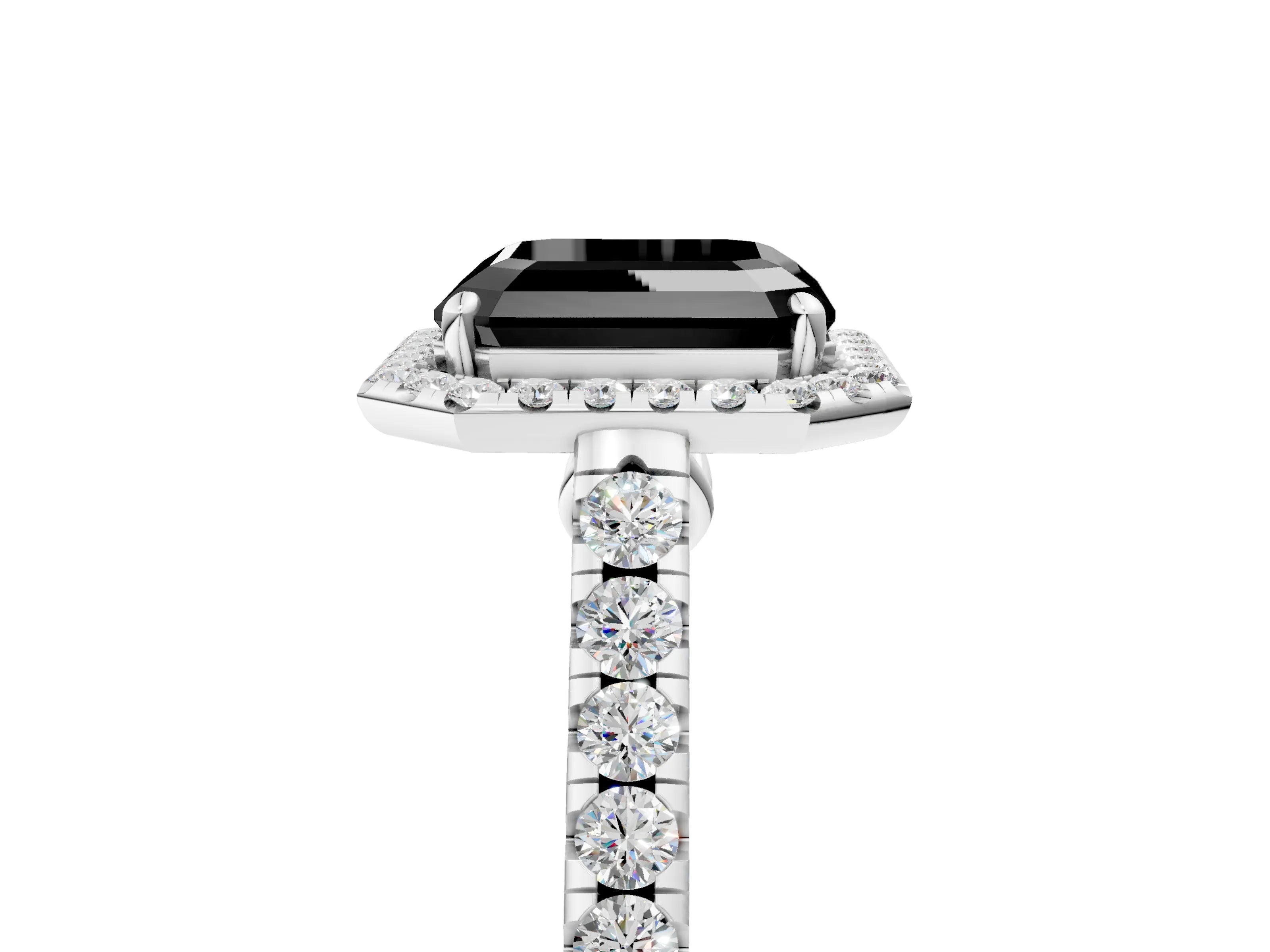 White gold Fancy Black Asscher Cut Halo Pave Diamond Engagement Ring with Four-Prong Setting_5