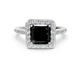 White gold Fancy Black Asscher Cut Halo Round Diamond Pavé Band with Four-Prong Setting_27