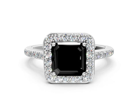 White gold Fancy Black Asscher Cut Halo Round Diamond Pavé Band with Four-Prong Setting_27